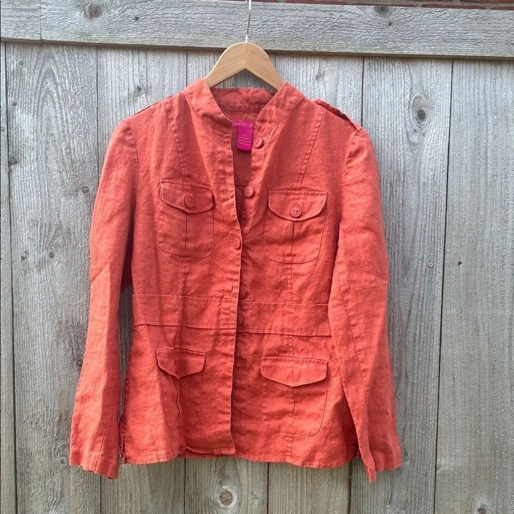 Sunny Leigh Linen Utility Jacket in Vibrant Orange